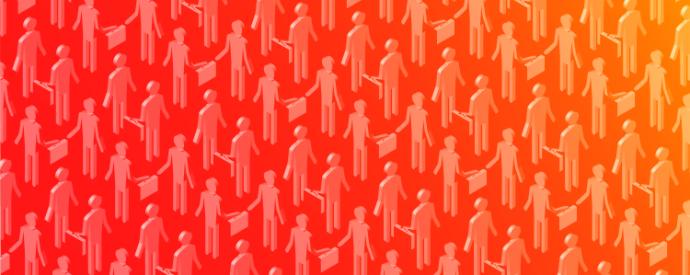 repeating graphic of stick figures exchanging briefcases