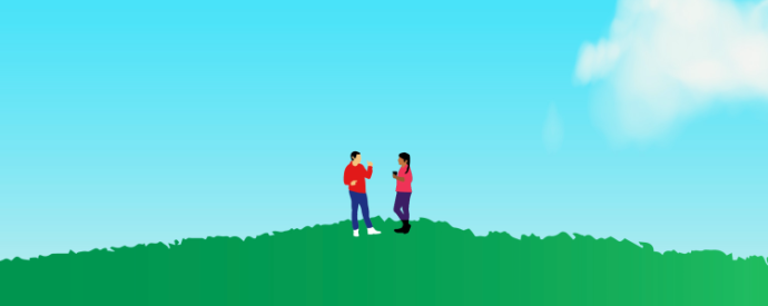 illustration of 2 people alone in a field