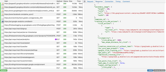 Screenshot of a response in the DIE, including information about an ad for the company Babymarkt