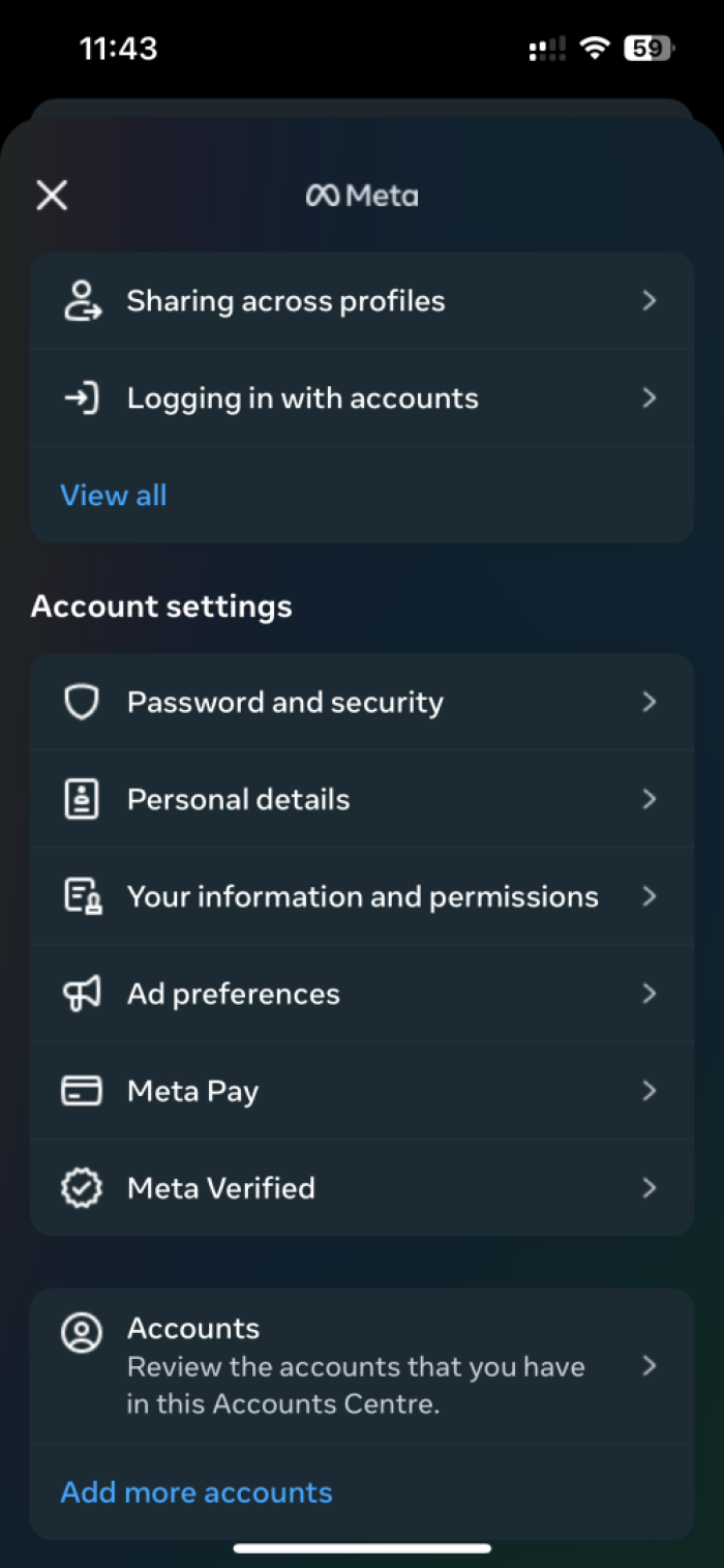 Instagram account center