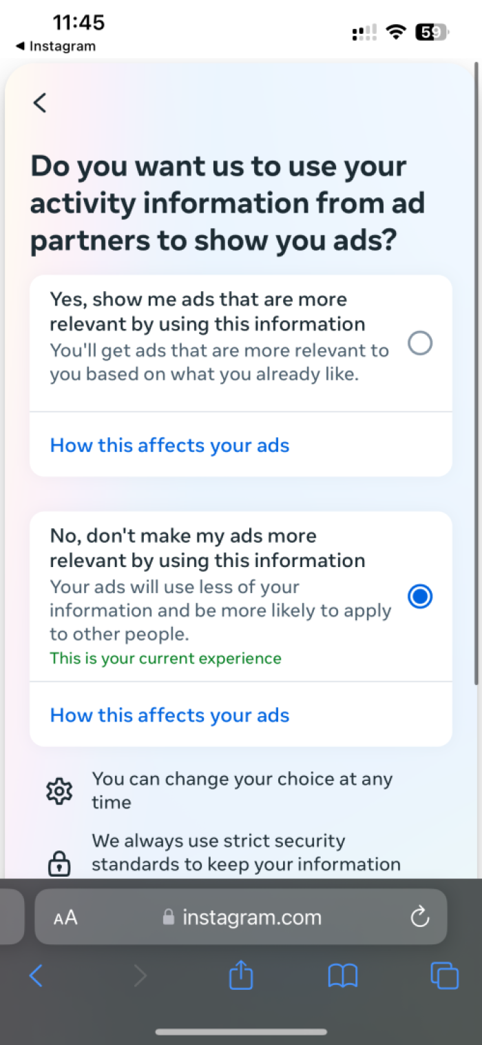 Instagram personalized ads opt out