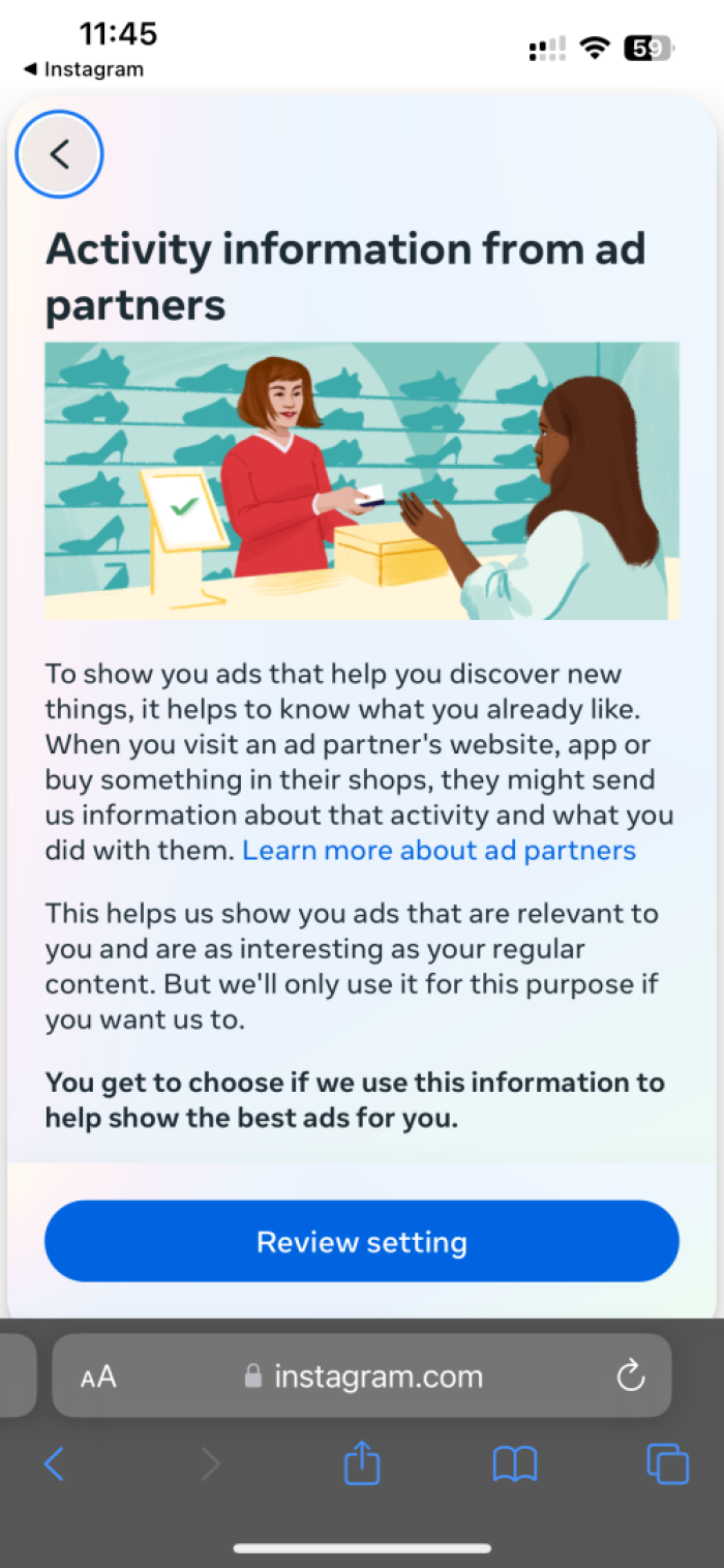 Instagram ad settings