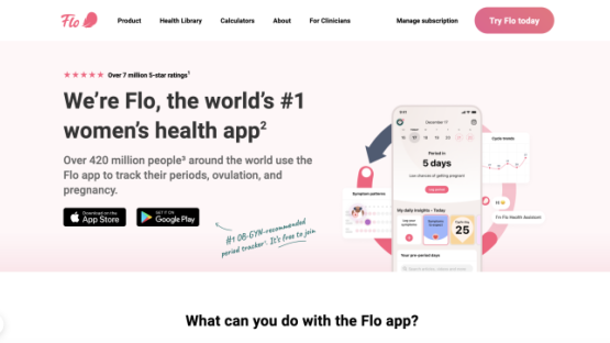 Screenshot of Flo's website - title text claims: We're Flo, the world's #1 women's health app! 
