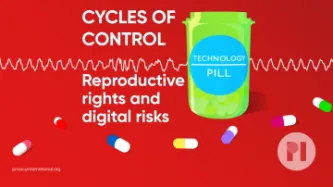 An open green pill bottle labelled 'technology pill' sits in front of an audio waveform. Pills are scattered on the ground around the bottle. The title of the podcast is next to the bottle.
