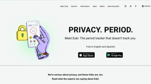 Screenshot of Euki's website - it's advertising the period app, it's headline reads Privacy. Period.