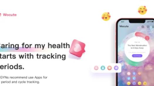 Wocute's website claiming that "Caring for my health starts with tracking periods."